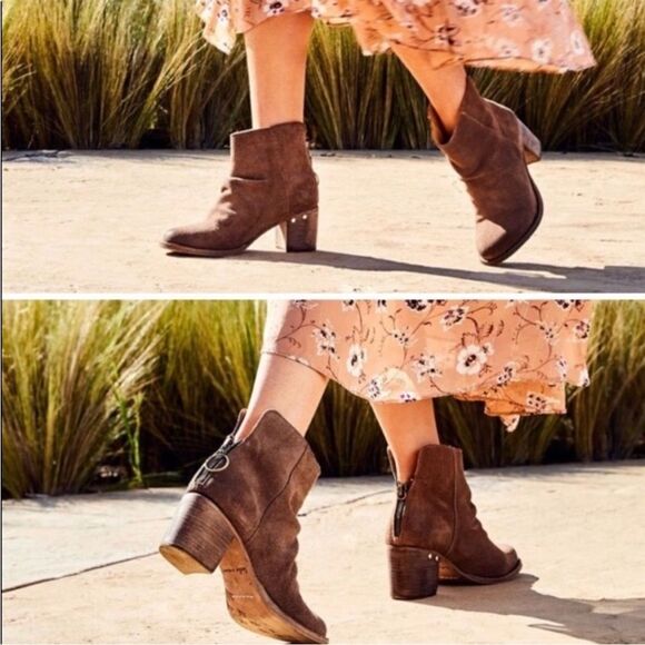 Anthropologie| Beek By Two Birds Grey Oiled Suede Stacked Heel Strix Boot Size 7 - Picture 1 of 16